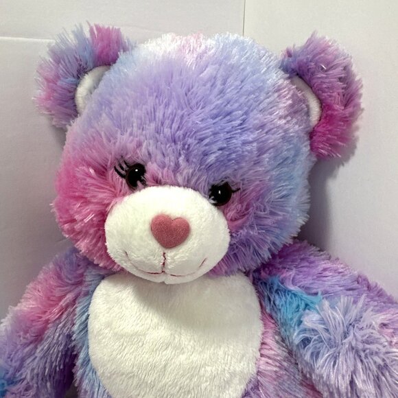 Build-A-Bear Rainbow Teddy Bear Plush 16”Pink Purple Blue Heart Embroidery Patch - Picture 4 of 12